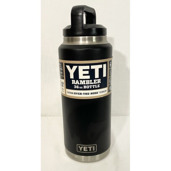 NEW Yeti Rambler 36 Oz Black Insulated Bottle Retired Rare Over The Nose Sticker